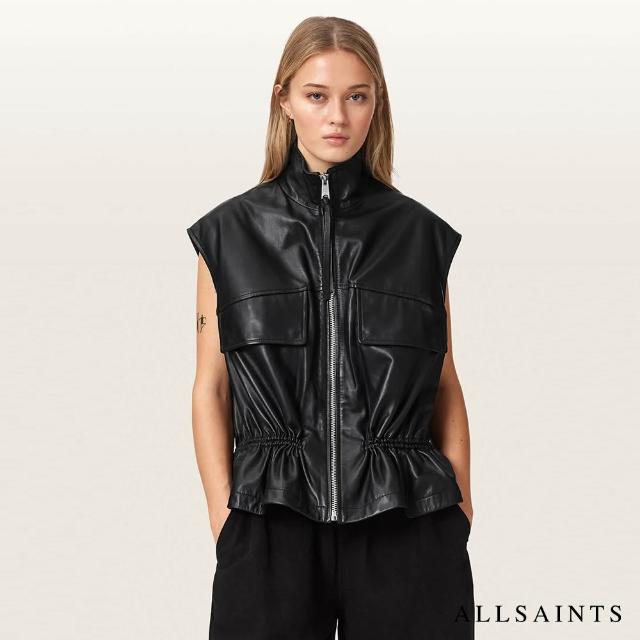 【ALLSAINTS】FLOR 寬鬆羊皮背心-黑米兩色 W095LE(寬鬆版型)