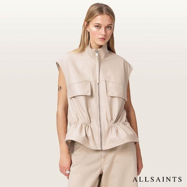 【ALLSAINTS】FLOR 寬鬆羊皮背心-黑米兩色 W095LE(寬鬆版型)
