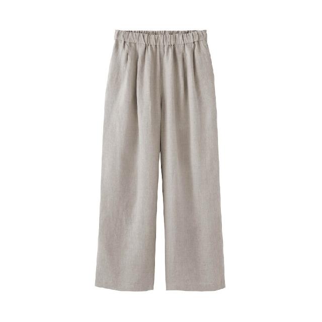 MUJI 無印良品】女亞麻水洗舒適寬版褲(墨灰/黑色/原色/芥黃) - momo