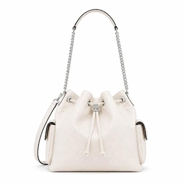 【TORY BURCH】CHARLIE 荔枝紋皮革菱格絎縫抽繩肩背/斜背兩用包(多色選)