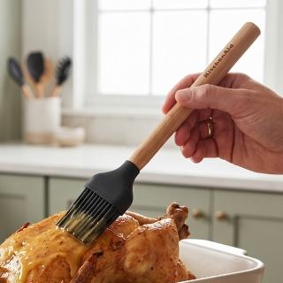 【KitchenAid】美國 竹柄矽膠醬料刷 墨黑24cm / 油刷 料理刷 烤肉刷