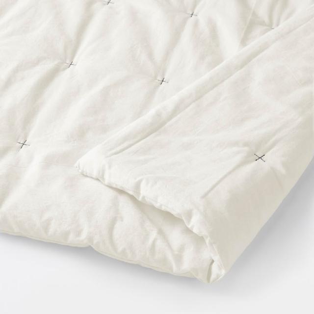 【MUJI 無印良品】絎縫點狀水洗薄被/D (白色/灰色/淺米/藍色) 成品尺寸:W180×L200 cm 壓紋縫製加工