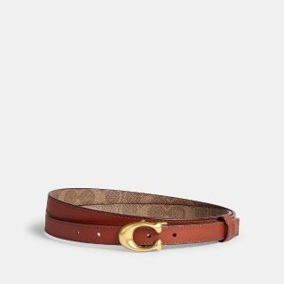 【COACH】蔻馳官方直營 立體雕刻經典 SIGNATURE 扣環雙面腰帶 20毫米-B4/棕黃色 鏽紅色(CS497)