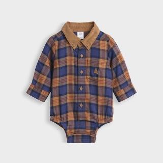 【GAP】嬰兒格紋法蘭絨包屁衣-藍棕格紋(913838)