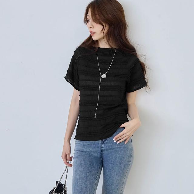 【OB 嚴選】神超值微透膚立體織紋木耳捲邊短袖上衣 《AB21576》 適 2L~4L