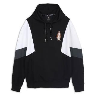 【Hush Puppies】男裝 帽T 剪接運動風寬版帽T (黑色 / 64102105)