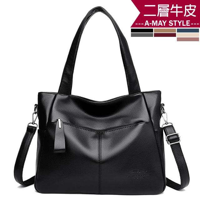 【Amay Style 艾美時尚】秋新品 真皮女包 側肩包 質感設計牛皮手提側肩大容量肩背托特包(7色.預購)