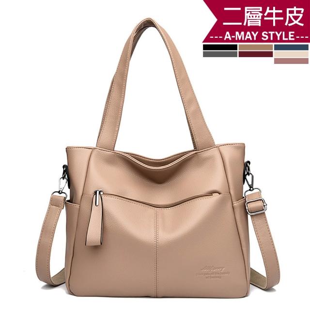 【Amay Style 艾美時尚】秋新品 真皮女包 側肩包 質感設計牛皮手提側肩大容量肩背托特包(7色.預購)
