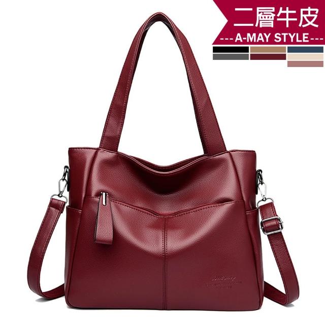 【Amay Style 艾美時尚】秋新品 真皮女包 側肩包 質感設計牛皮手提側肩大容量肩背托特包(7色.預購)