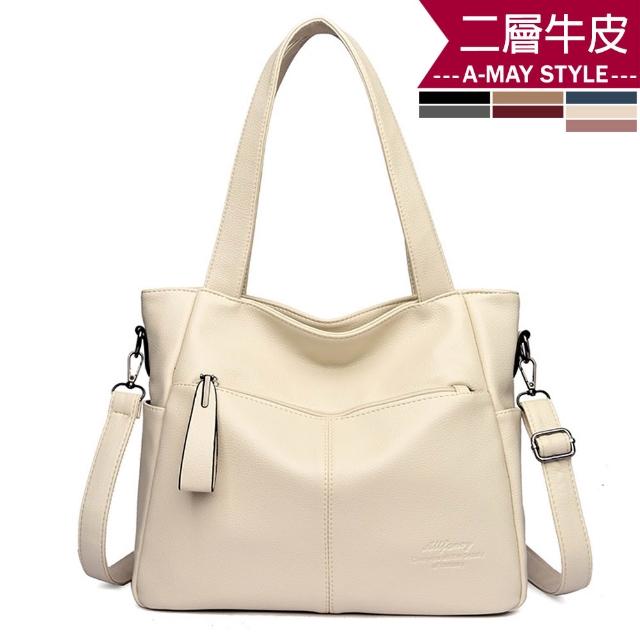 【Amay Style 艾美時尚】秋新品 真皮女包 側肩包 質感設計牛皮手提側肩大容量肩背托特包(7色.預購)