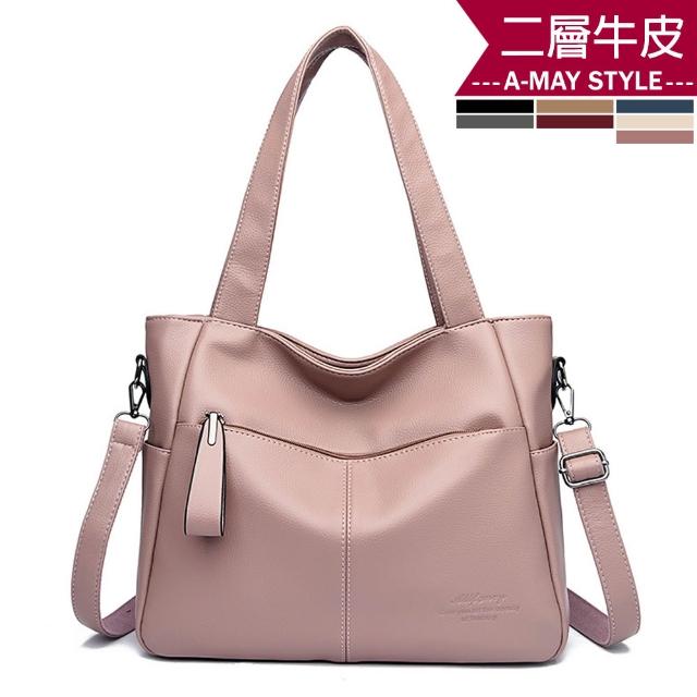 【Amay Style 艾美時尚】秋新品 真皮女包 側肩包 質感設計牛皮手提側肩大容量肩背托特包(7色.預購)