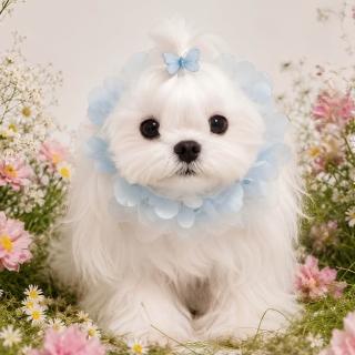 【Zoobulous 玩玩動物園】寵物耳套Snood｜花園精靈晨露藍花 (寵物耳套/長毛貓狗共用/寵物配件)