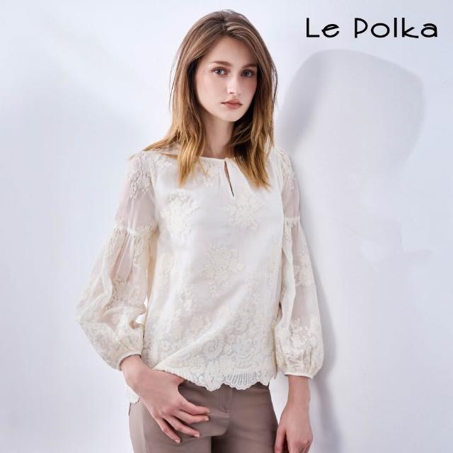 【Le Polka】圓領拋袖繡花上衣-女