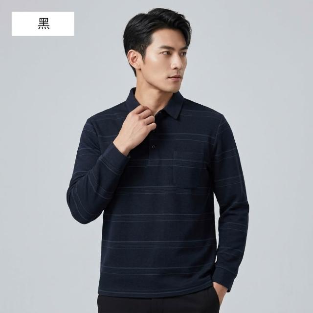【NEW FORCE】溫紳條紋男士長袖POLO衫(長袖POLO衫/長袖上衣/保暖上衣/休閒上衣/條紋上衣/秋冬上衣)