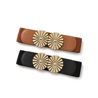 【HONOR 山形屋】金屬波浪雙圓造型釦腰封-黑/棕