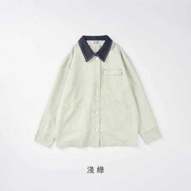 【gozo】A｜巴恩風格紋內裡工裝外套(淺卡其/淺綠)