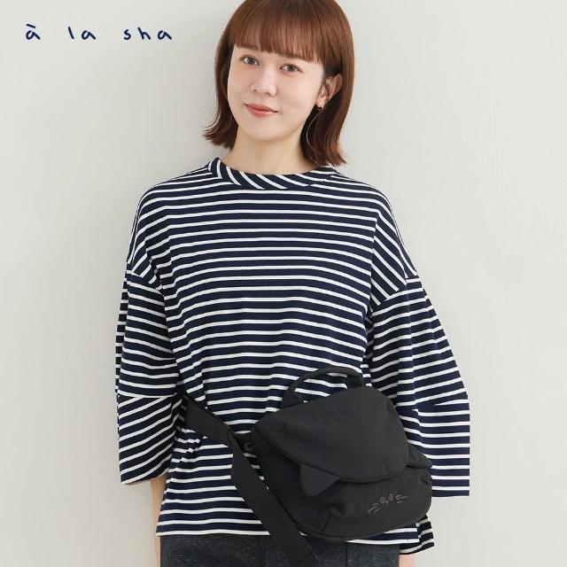 【a la sha】蘋果貓條紋造型袖上衣