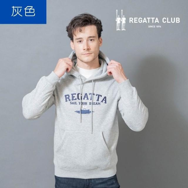 【Regatta Club】立體刺繡厚磅長袖連帽上衣 (百貨男裝/帽T/日常休閒運動/二色任選)